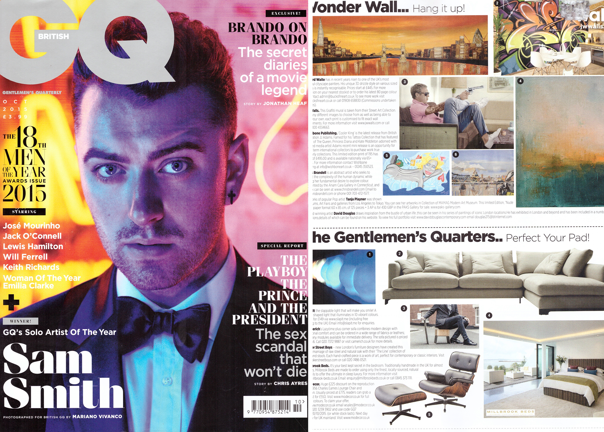 GQ magazine feature about gentlemen's perfect quarter presenting modern THE LINE coffee table by Baker Street Boys