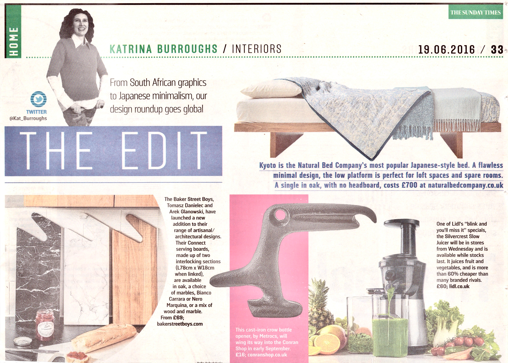 The Sunday Times  Edit article feature about modern serveware THE CONNECT serving boards by Baker Street Boys