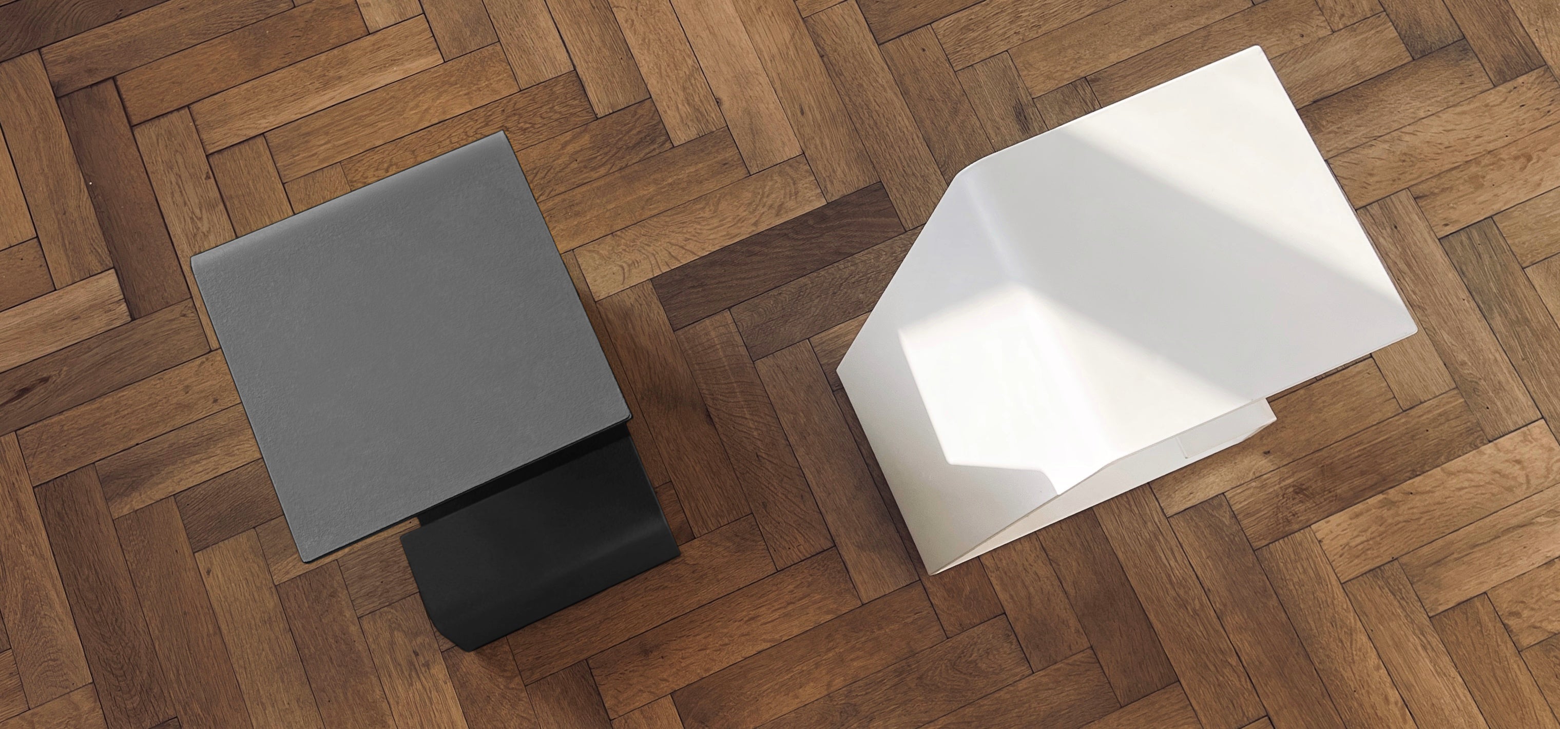 Top view of THE PURE Bar Stool in Graphite and Foam White – contemporary minimalist kitchen stools